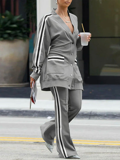 High Waisted Split-Joint Striped Pants Trousers