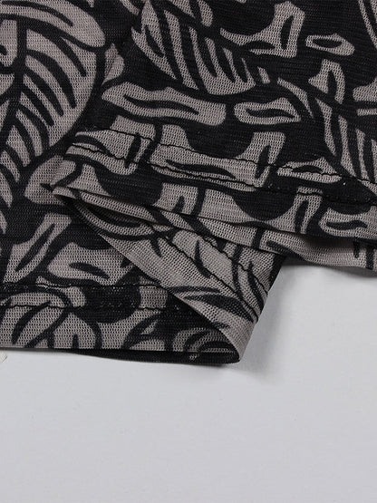 Long Sleeves Skinny Printed See-Through Split-Joint High Neck Evening Dresses Maxi Dresses