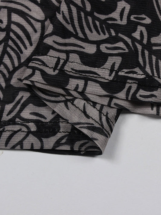 Long Sleeves Skinny Printed See-Through Split-Joint High Neck Evening Dresses Maxi Dresses