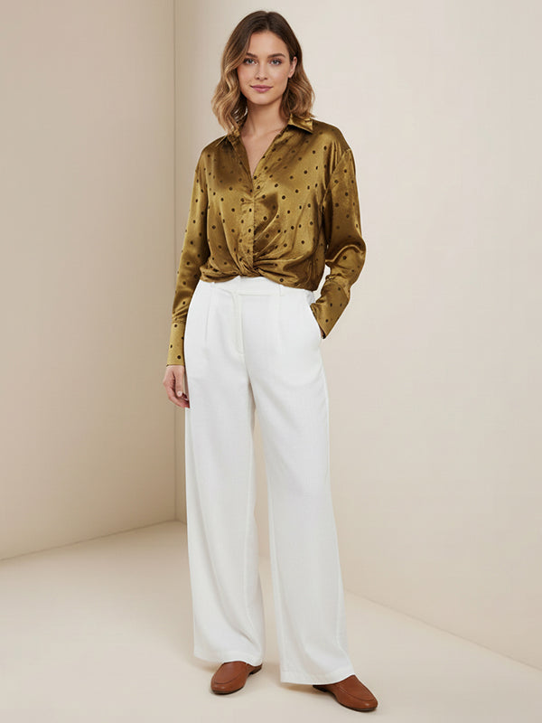 Irregularity Long Sleeves Polka-Dot Twist Lapel Collar Blouses&Shirts Tops