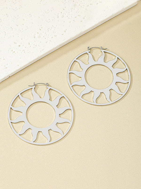 Boucle d'oreille creuse en forme de soleil de couleur unie 