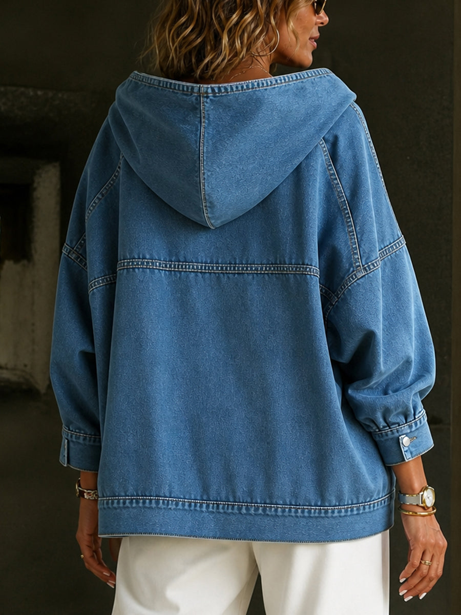Split-Joint Solid Color Pockets Loose Long Sleeves Hooded Hoodies&sweatshirt Tops
