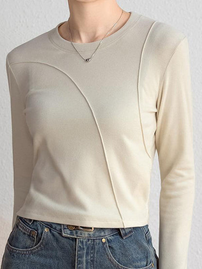 Solid Color Long Sleeves Round-neck T-Shirts Tops
