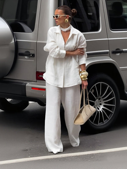 Solid Color Pockets Wide Leg Loose Trousers Pants