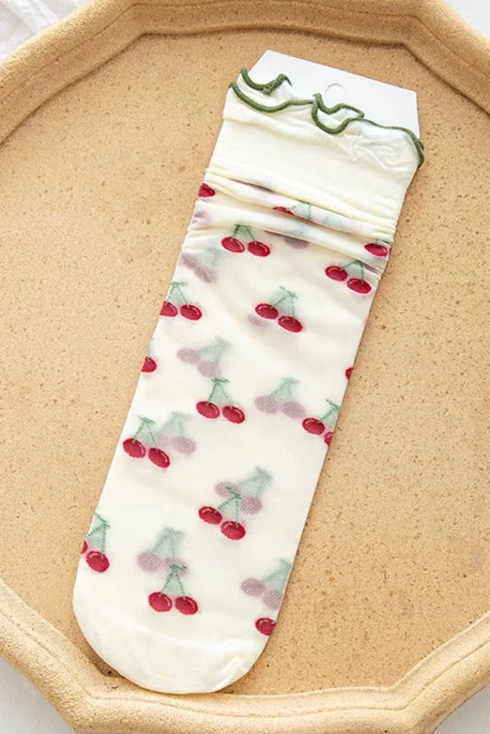 Bundled Pack. Geo Print Ruffle Edge Sheer Socks