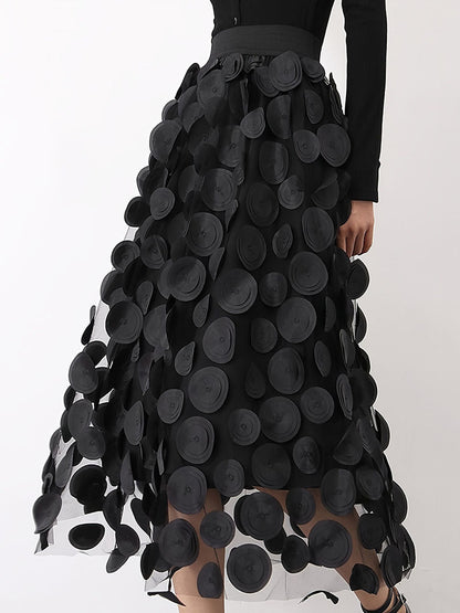 Split-Joint Solid Color See-Through Polka-Dot Plus Size Loose Skirts