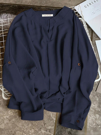 Casual Long Sleeves Loose Solid Color V-Neck Blouses&Shirts Tops