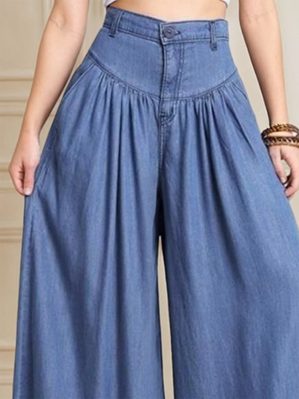 Pantalon en jean ample à jambes larges, boutonné, couleur unie, fermeture éclair 