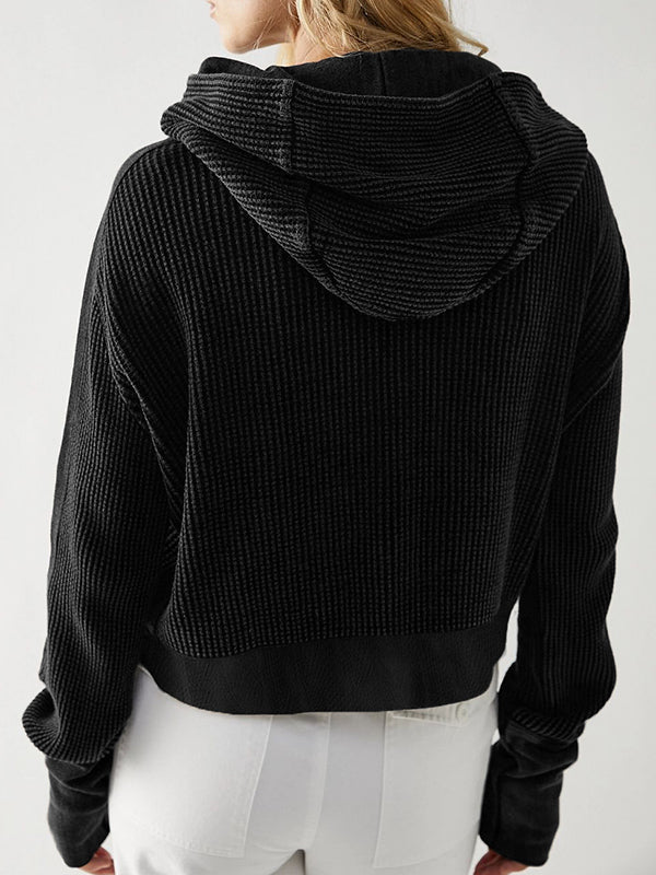 Veste à capuche, manches longues, poches boutonnées, fermeture éclair fendue, vêtements d'extérieur à capuche 