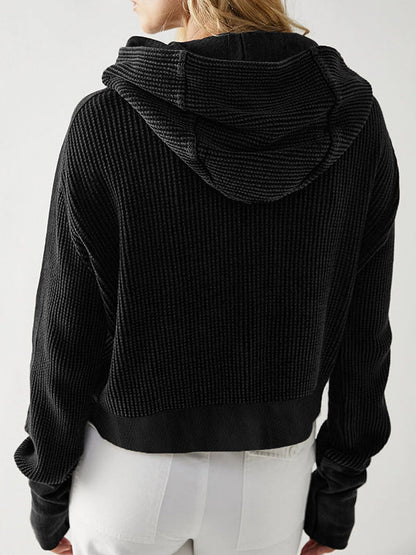 Veste à capuche, manches longues, poches boutonnées, fermeture éclair fendue, vêtements d'extérieur à capuche 