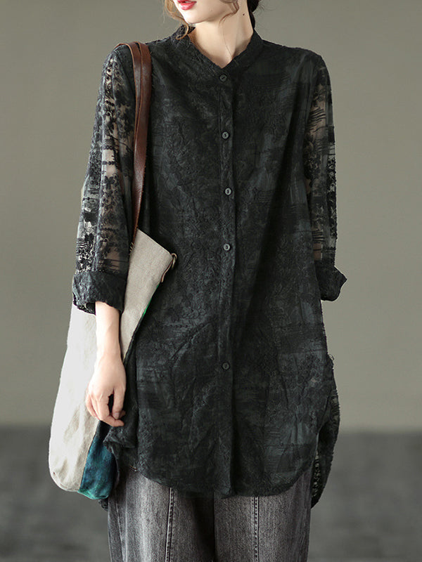 Vintage Loose Embroidered Lace Hollow Blouse