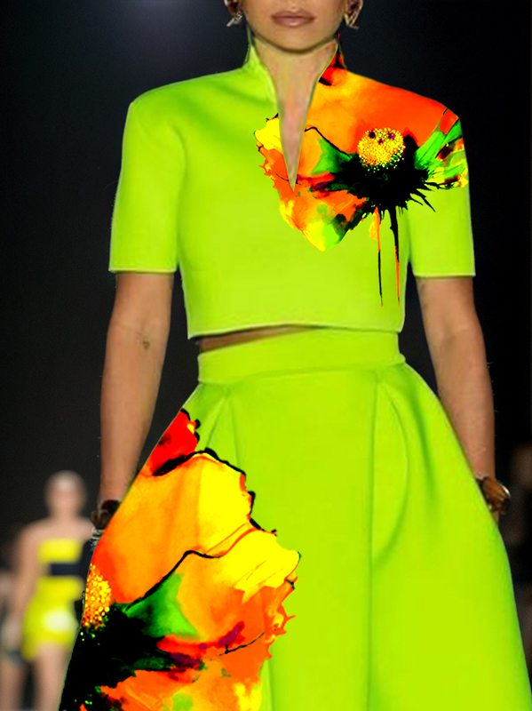 Loose Short Sleeves Flower Print V-Neck T-Shirts Tops