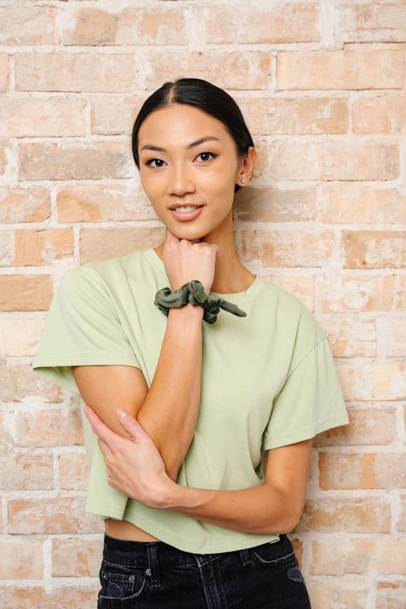 Olive Velvet Bow Scrunchie