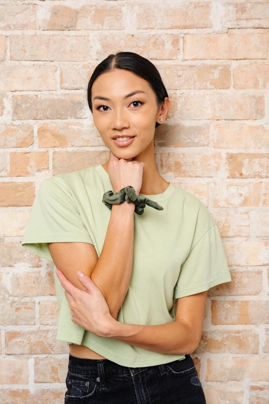 Olive Velvet Bow Scrunchie