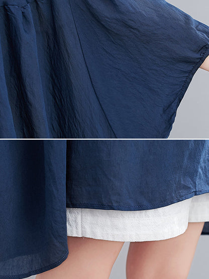 Halbarm Lose Plissee Durchsichtige Einfarbige Rundhals Blusen &amp; Hemden Tops 