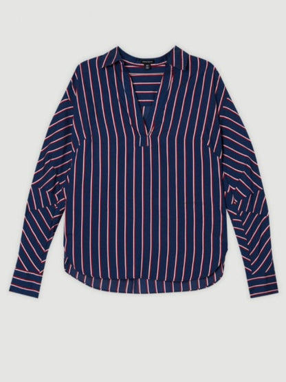 Long Sleeves Loose Striped Lapel Blouses&shirts Tops