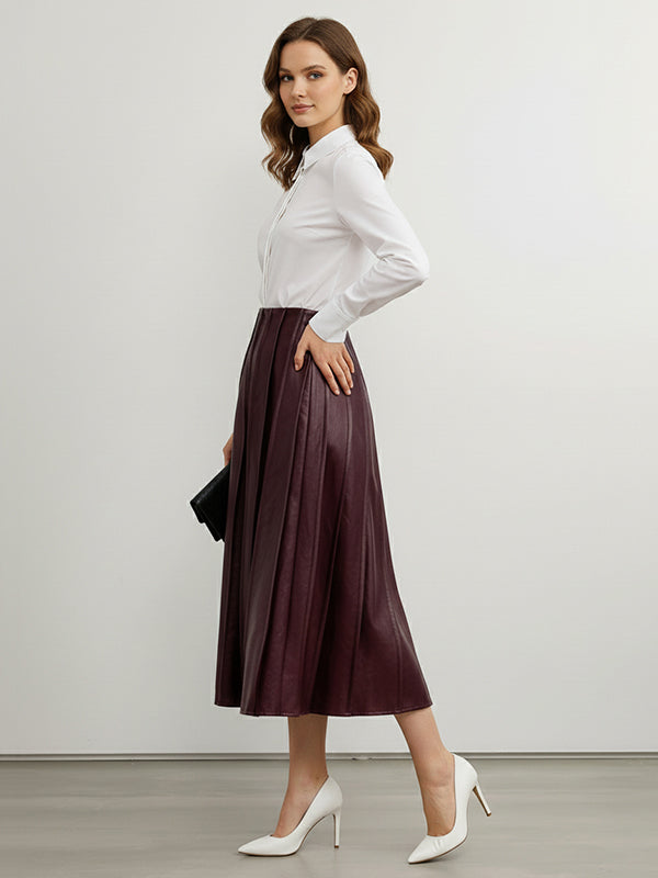 Loose Elastics Pleated Solid Color Zipper Skirts Bottoms