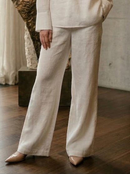 High Waisted Elasticity Pockets Solid Color Tied Waist Pants Trousers