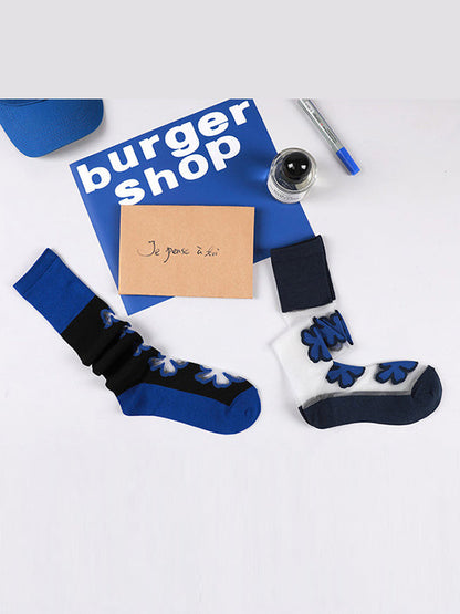 Blue Black Knitted Flower Socks Accessories