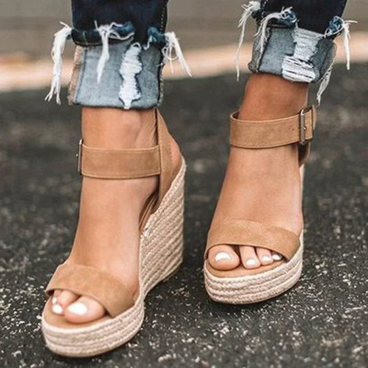 Merlot | Women's Woven Adjustable Buckle Wedge Sandals