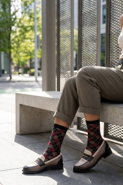 Sheer Argyle Crew Socks