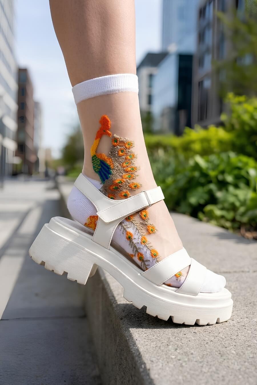 Peacock Sheer Mesh Socks