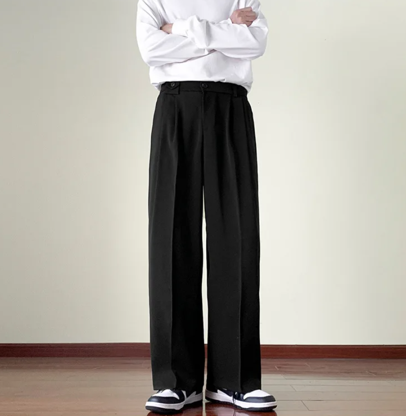 Men Plain Wide Leg Dress Pants | Business Casual Pants | Slim-Fit Trousers