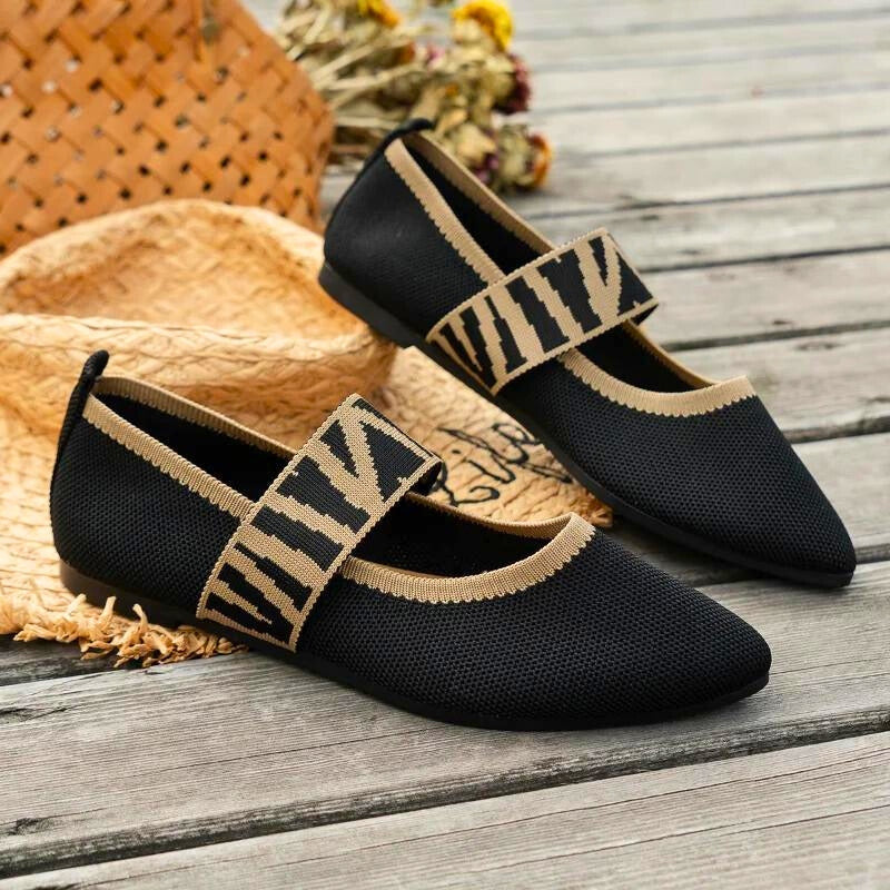 Pippa | Women's Mary Jane Flats Pointed Toe Knit Ballet Shoes