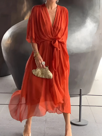 Eden | Women's Wrap Flowy Draped Midi Dress