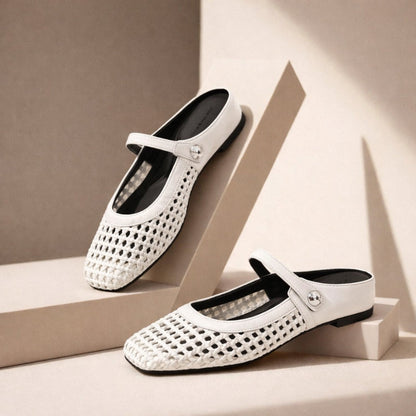 Goldie | Women's Mary Jane Mules Woven Flat Slip On Shoes
