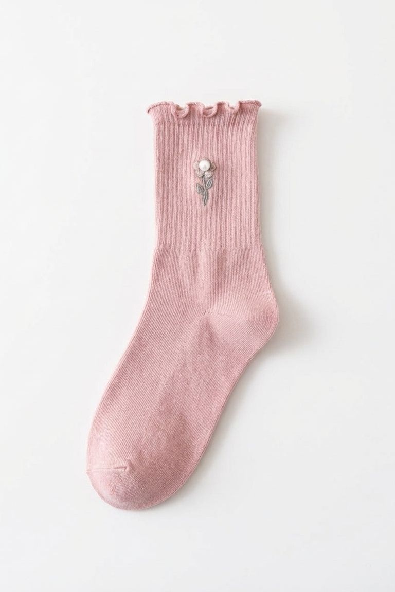 3-Pack Blush Pearl Rose Ruffle Crew Socks