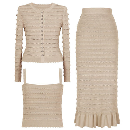 EDNA Knit Top and Cardigan with Midi Skirt Set