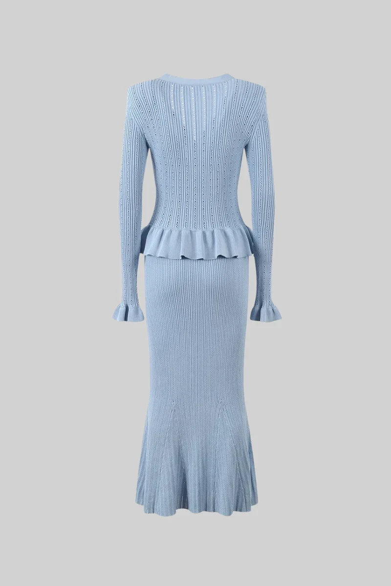 RIDEN RUFFLED JACKET & FLARED SKIRT KNIT MATCHING SET