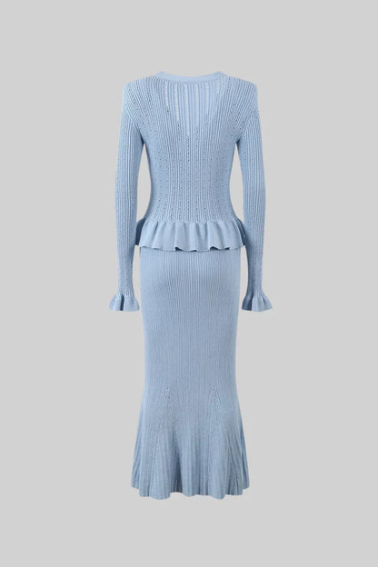 RIDEN RUFFLED JACKET & FLARED SKIRT KNIT MATCHING SET