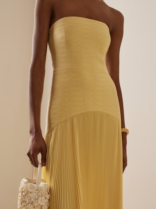 Sage | Women's Strapless Pleated Maxi Dress Formal Evening Gown