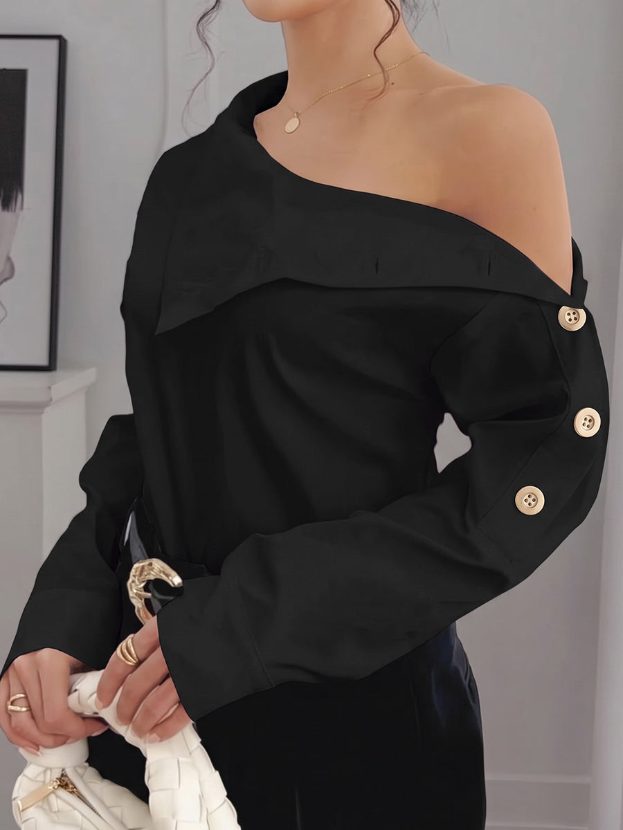Split-Joint Solid Color Buttoned Long Sleeves Adjustable Straps Blouses&shirts Tops