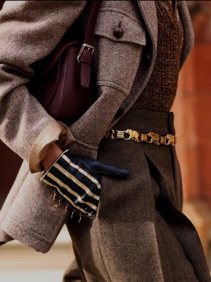 High Waisted Loose Pleated Pockets Solid Color Pants Trousers