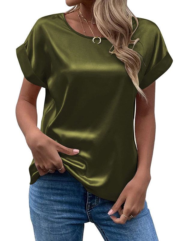 Loose Short Sleeves Solid Color Round-Neck T-Shirts Tops ARMY GREEN