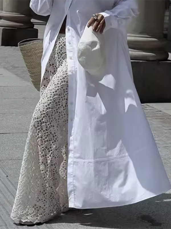 Split-Joint Lapel Maxi Dress with Long Sleeves