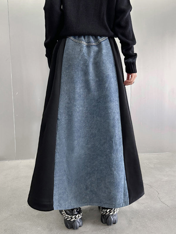 A-Linie Locker Kontrastfarbe Kordelzug Split-Joint Gestreifte Röcke Unterteile 