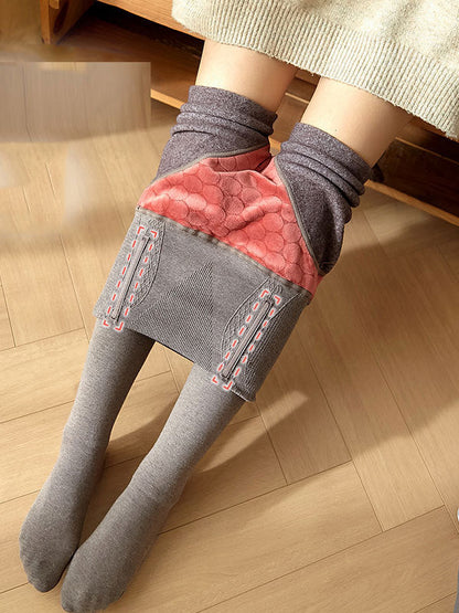 Pantalon thermique décontracté en velours à jambe skinny, couleur unie, garde au chaud 