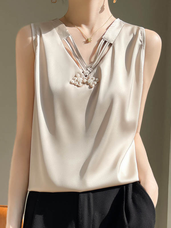 Loose Plus Size Solid Color V-Neck Vest Top