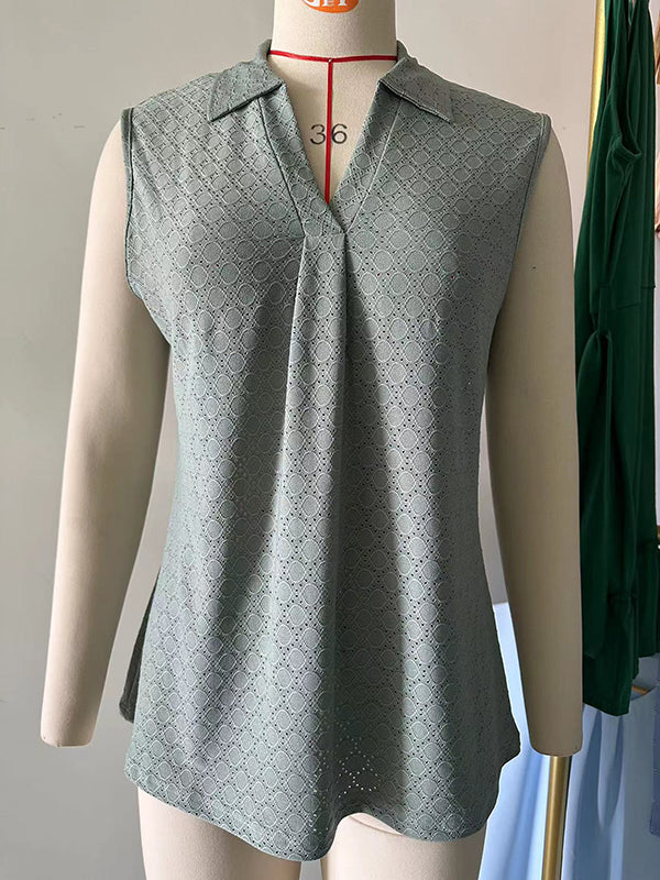 Loose Sleeveless Pleated Solid Color Split-Joint Lapel Vest Top