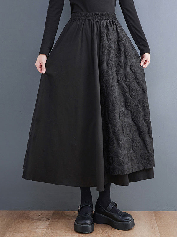 A-Line Loose Asymmetric Elasticity Jacquard Solid Color Skirts Bottoms