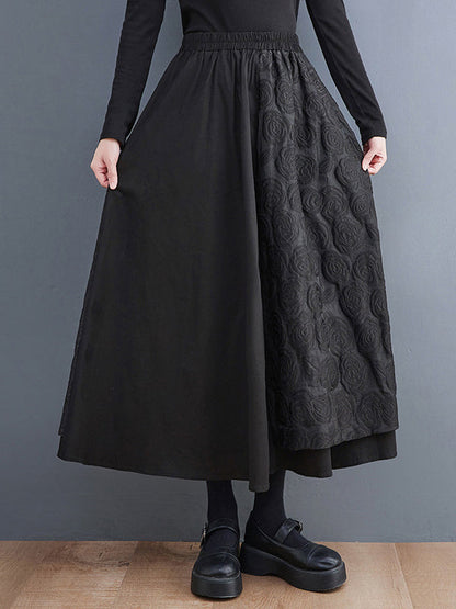 A-Line Loose Asymmetric Elasticity Jacquard Solid Color Skirts Bottoms
