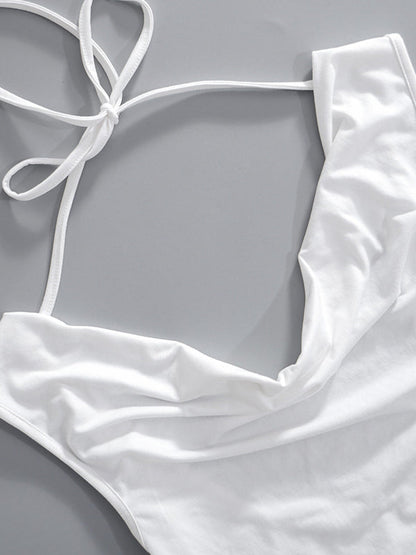 T-shirt ample, moulant, dos nu, à lacets, transparent, couleur unie, fendu, épaules dénudées 