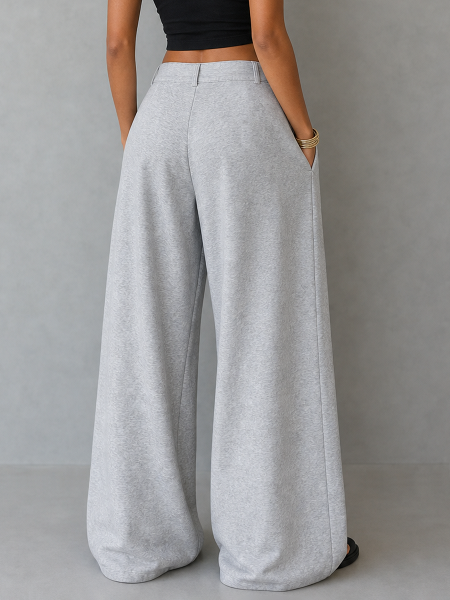 Loose Wide Leg Buttoned Pleated Pockets Solid Color Pants Trousers