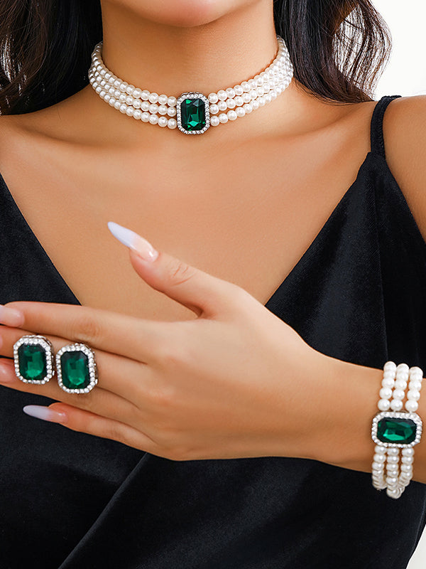 Geometric Layered Rhine Stones Bracelet Accessories + Necklaces Accessories + Earrings Accessories