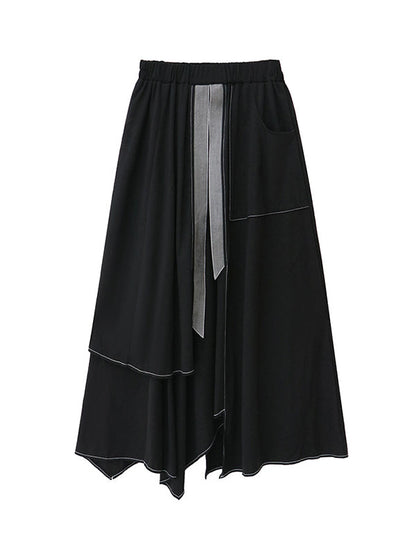 A-Line Irregularity Contrast Color Split-Joint Skirts Bottoms