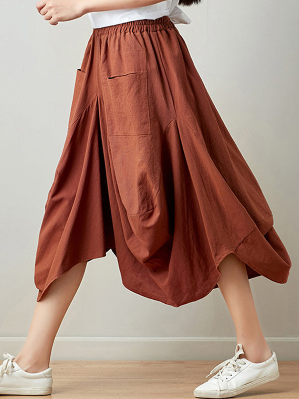 Artistic Retro Ramie Cotton 6 Colors Loose Irregular Elasticity Skirt